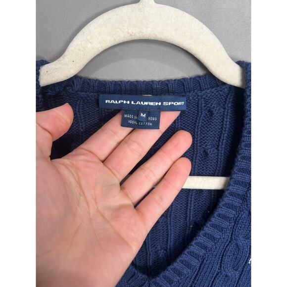 Ralph Lauren Sport Sweater Womens M Cable Knit V Neck Classic Pullover Preppy - Picture 3 of 10